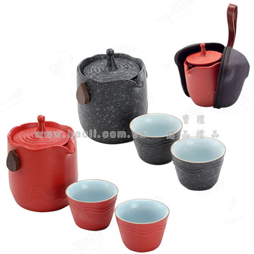 喜盞茶具組(一壺二杯) 紅/黑產品圖